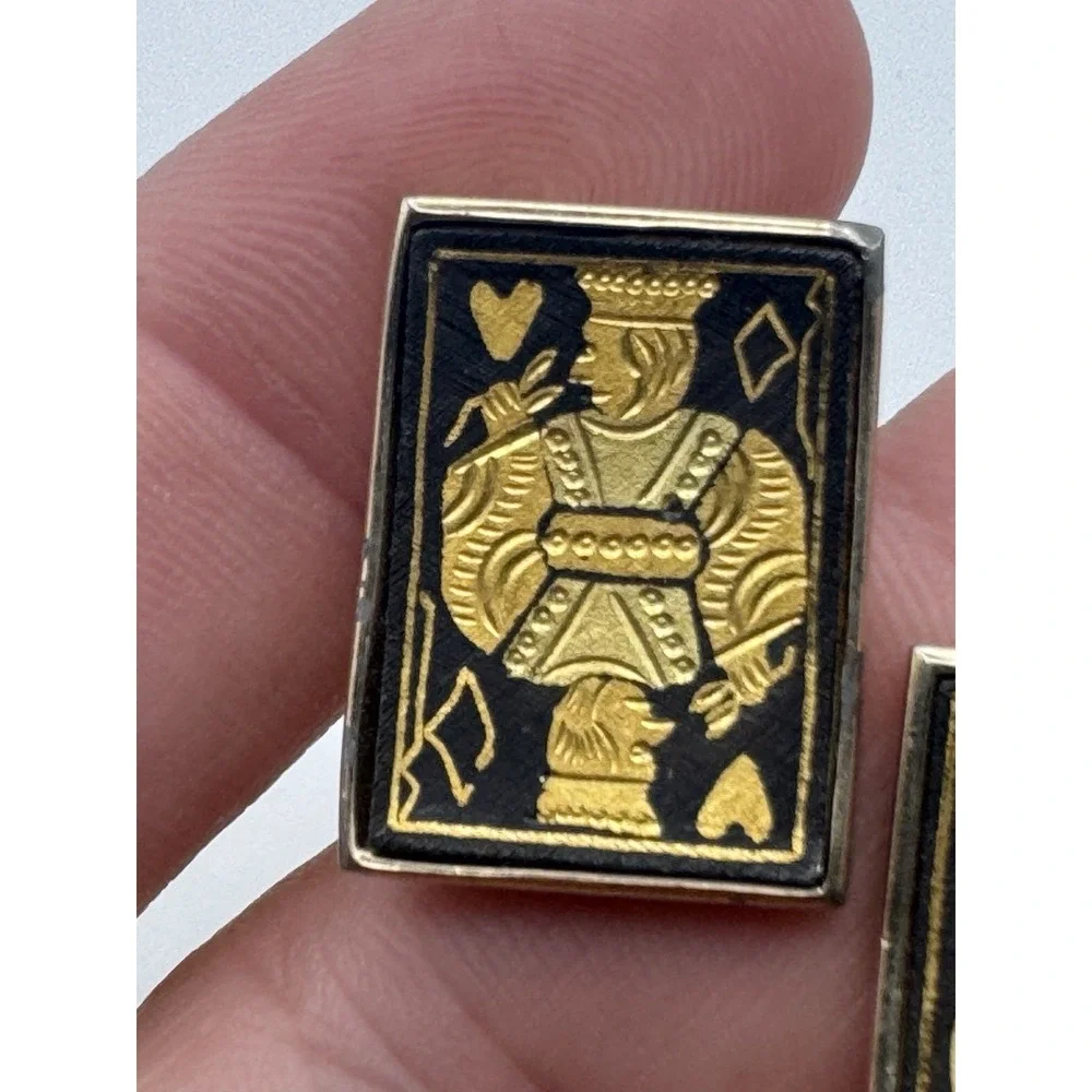 Vintage Damascene Cufflinks King Ace Spades Playing Card Poker 1960s Swank
